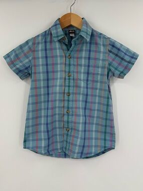 Tea Collection Boys Plaid Button Up Shirt | Blue Multi | Size 5